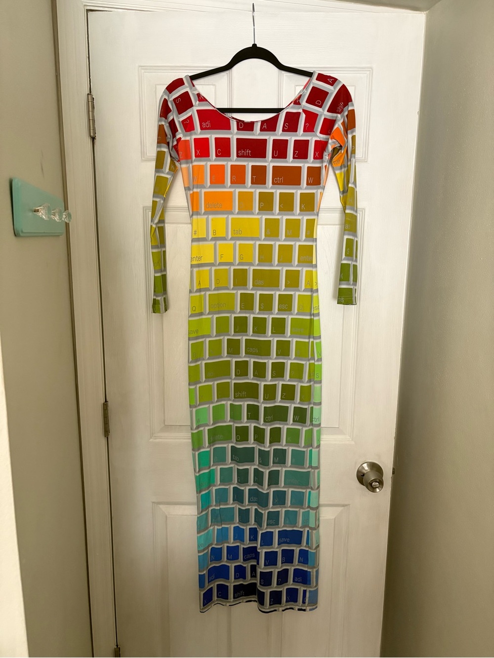 Jeremy Scott x Adidas Rainbow Keyboard-Print Long Sleeve Maxi Dress - Picture 3 of 6